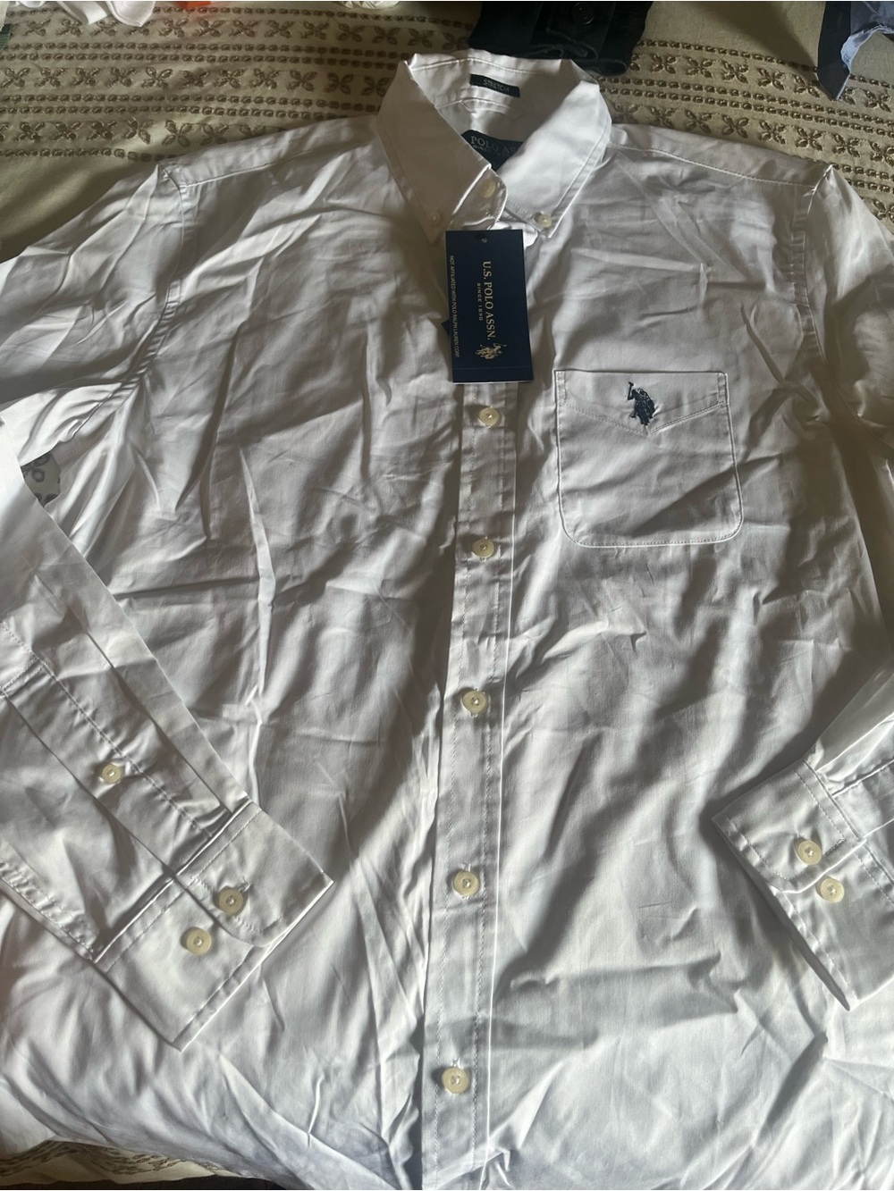 U.S. Polo Assn. White Dress Shirt with Navy Logo